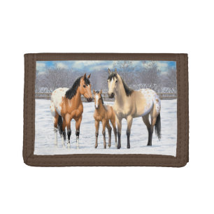 Buckskin Appaloosa Horses In Snow Tri-fold Wallet