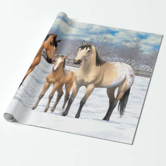 Buckskin Appaloosa Horses In Snow Wrapping Paper