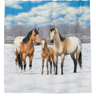Buckskin Appaloosa Horses In Winter Pasture Shower Curtain
