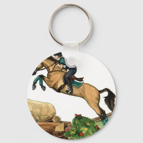 buckskin big leap xc HORSE ART Eventing Keychain