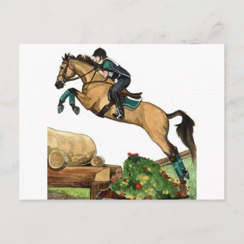 buckskin big leap xc HORSE ART Eventing Postcard