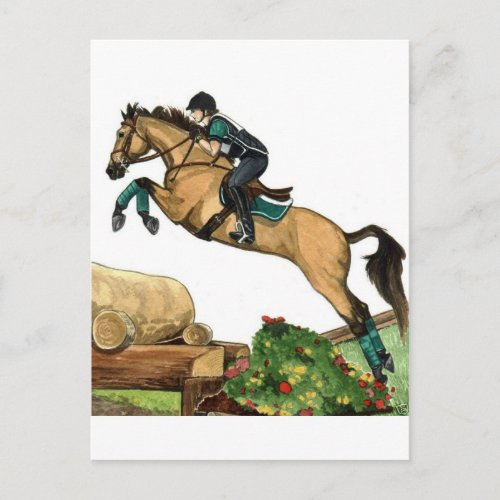 buckskin big leap xc HORSE ART Eventing Postcard