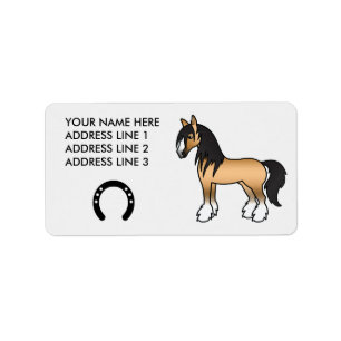 Buckskin Cartoon Gypsy Vanner Shire Horse Label