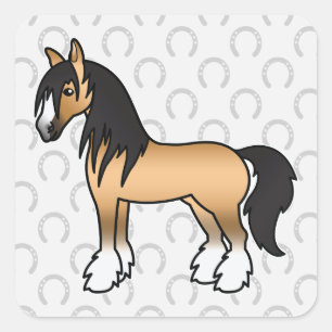 Buckskin Cartoon Gypsy Vanner Shire Horse Square Sticker