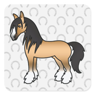 Buckskin Cartoon Gypsy Vanner Shire Horse Square Sticker