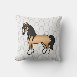 Buckskin Cartoon Gypsy Vanner Shire Horse Throw Pillow