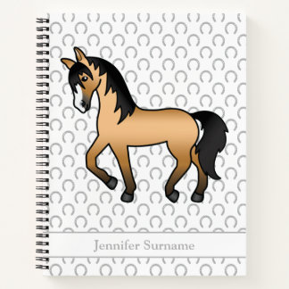 Buckskin Cartoon Trotting Horse &amp; Custom Text Notebook