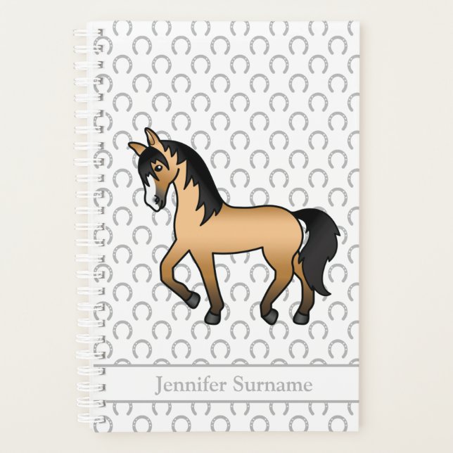Buckskin Cartoon Trotting Horse & Custom Text Planner (Front)