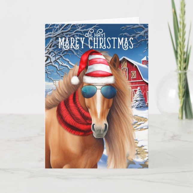 Buckskin Chestnut Horse Funny MAREy Christmas Holiday Card (Front)