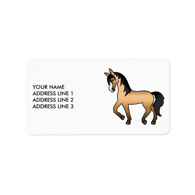 Buckskin Cute Cartoon Trotting Horse & Custom Text Label (Front)