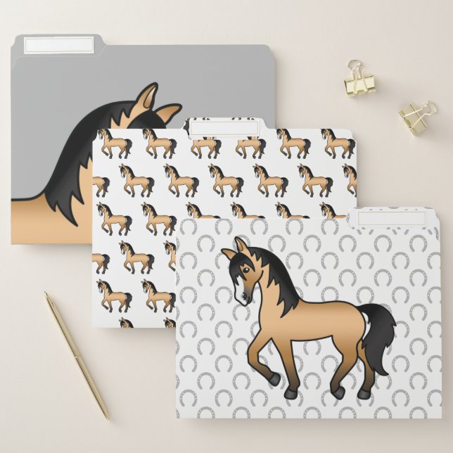 Buckskin Cute Cartoon Trotting Horse Illustration File Folder (Set)
