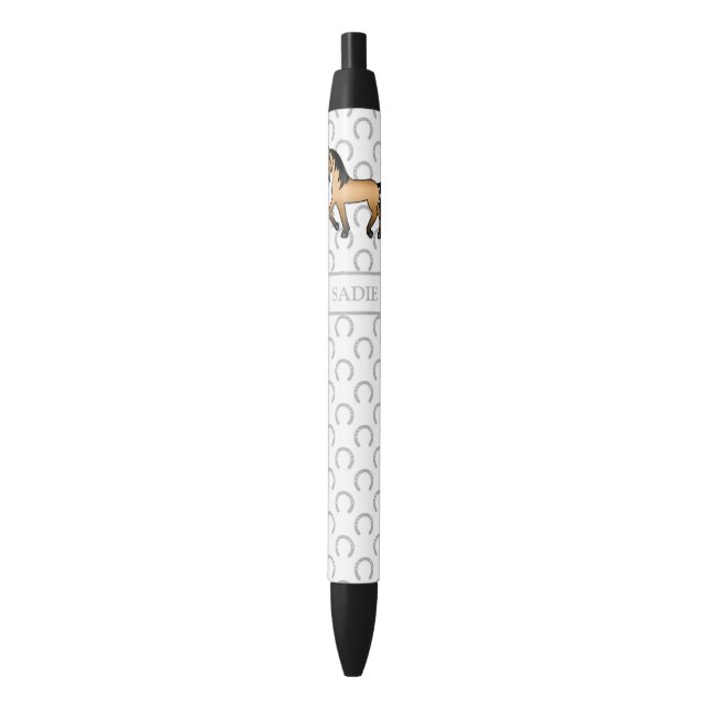 Buckskin Cute Cartoon Trotting Horse & Name Pen (Front Vertical)