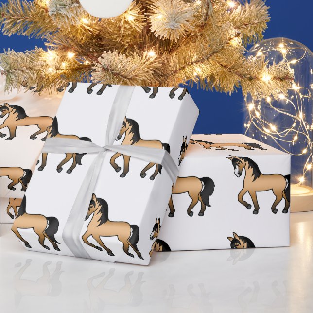 Buckskin Cute Cartoon Trotting Horse Pattern Wrapping Paper (Holidays)