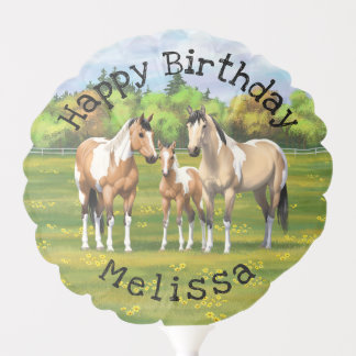 Buckskin Dun Pinto Paint Horses In Summer Pasture Balloon