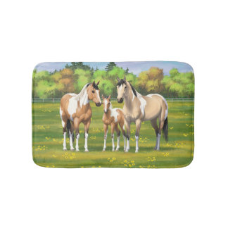 Buckskin Dun Pinto Paint Horses In Summer Pasture Bath Mat