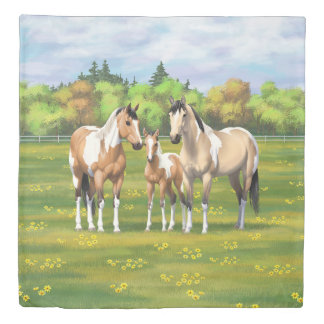 Buckskin Dun Pinto Paint Horses In Summer Pasture Duvet Cover