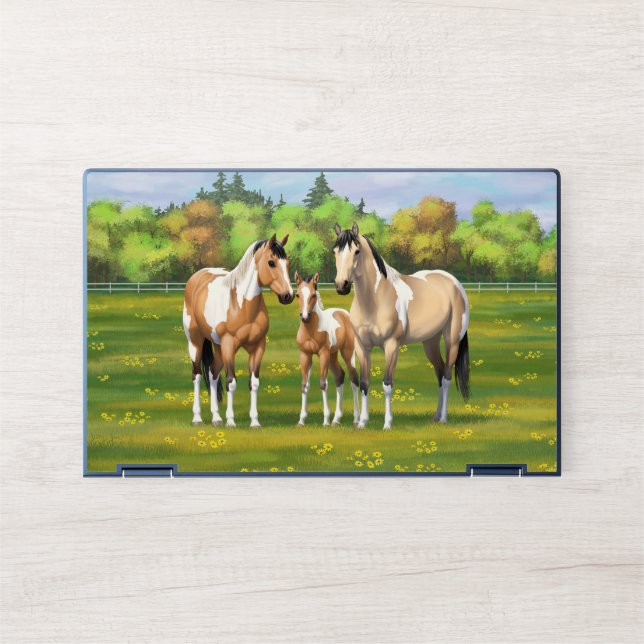 Buckskin Dun Pinto Paint Horses In Summer Pasture HP Laptop Skin (Front)