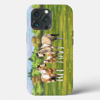 Buckskin Dun Pinto Paint Horses In Summer Pasture iPhone 13 Pro Case