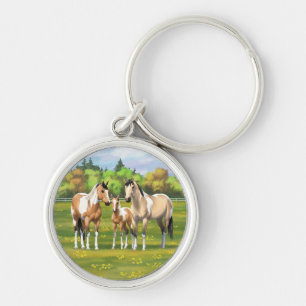 Buckskin Dun Pinto Paint Horses In Summer Pasture Keychain