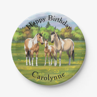 Buckskin Dun Pinto Paint Horses In Summer Pasture Paper Plates