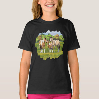 Buckskin Dun Pinto Paint Horses In Summer Pasture T-Shirt