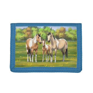 Buckskin Dun Pinto Paint Horses In Summer Pasture Tri-fold Wallet