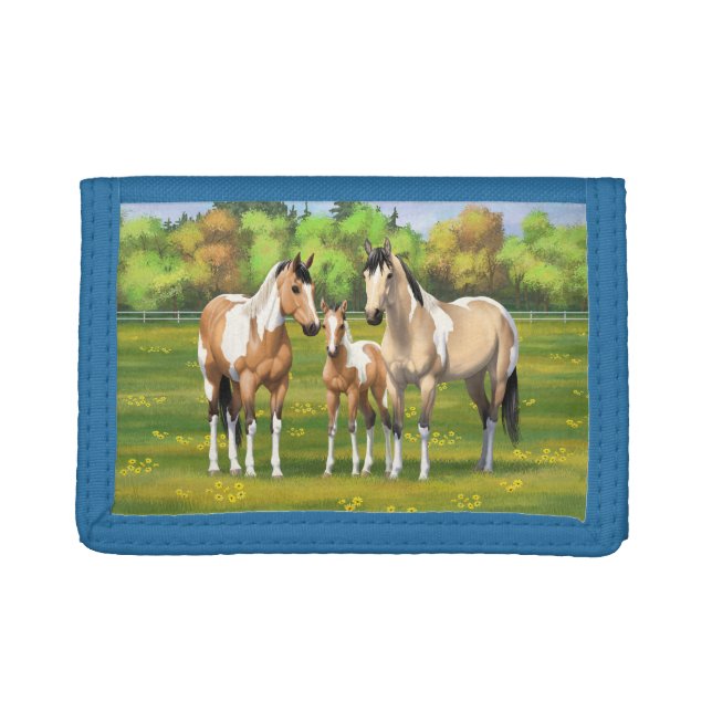 Buckskin Dun Pinto Paint Horses In Summer Pasture Trifold Wallet (Front)