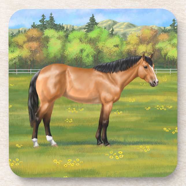 Buckskin Dun Quarter Horse Beverage Coaster (Front)