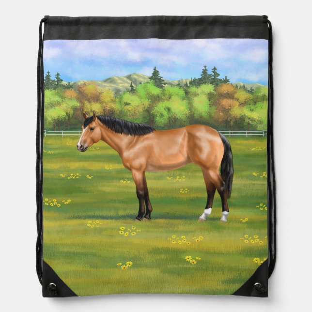 Buckskin Dun Quarter Horse Drawstring Bag (Front)