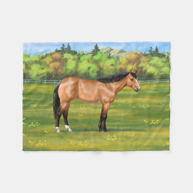 Buckskin Dun Quarter Horse Fleece Blanket (Front (Horizontal))
