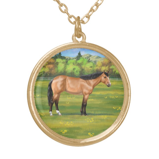 Buckskin Dun Quarter Horse Gold Plated Necklace (Front)
