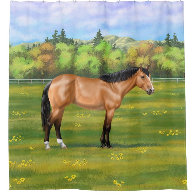 Buckskin Dun Quarter Horse Shower Curtain (Front)