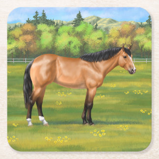 Buckskin Dun Quarter Horse Square Paper Coaster