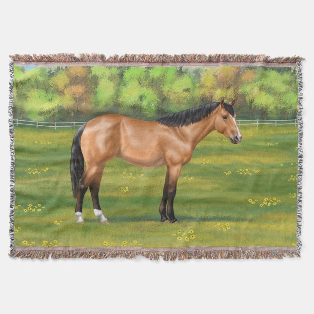 Buckskin Dun Quarter Horse Throw Blanket (Front)