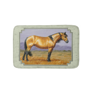 Buckskin Horse Mustang Stallion Sage Green Bathroom Mat