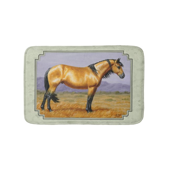 Buckskin Horse Mustang Stallion Sage Green Bathroom Mat (Front)