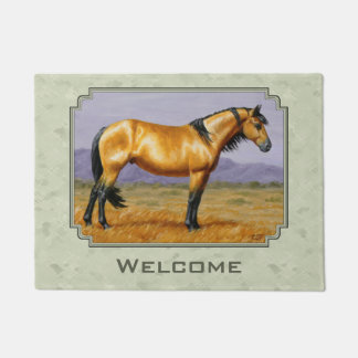 Buckskin Horse Mustang Stallion Sage Green Doormat
