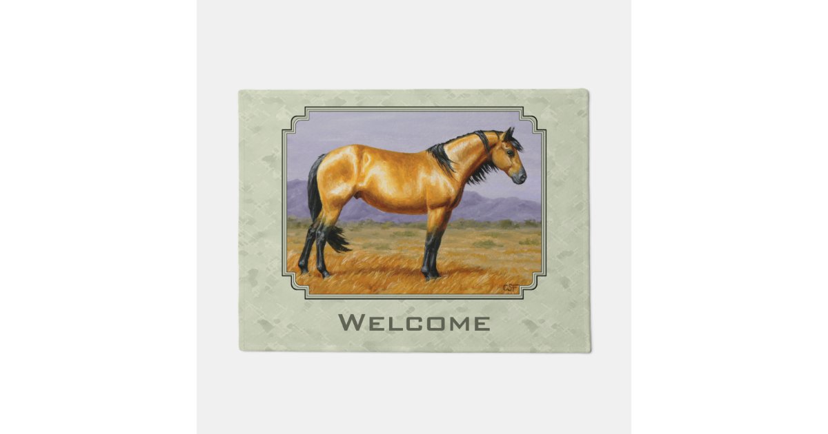 Buckskin Horse Mustang Stallion Sage Green Doormat Zazzle Com