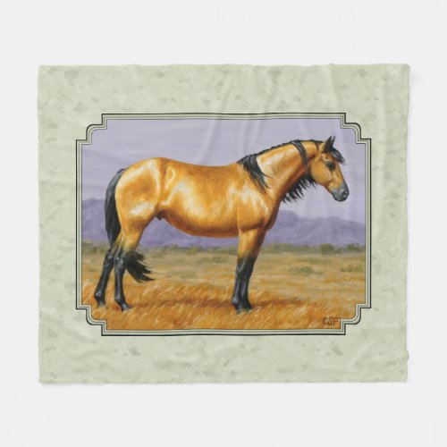 Buckskin Horse Mustang Stallion Sage Green Fleece Blanket