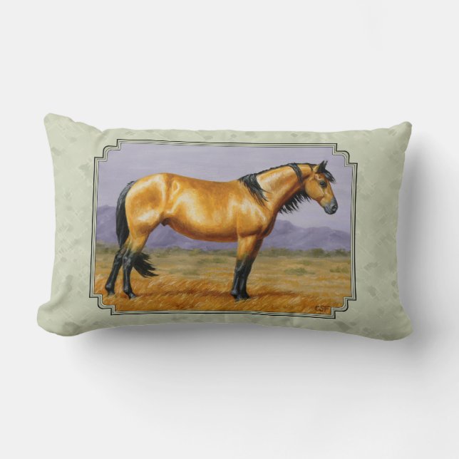 Buckskin Horse Mustang Stallion Sage Green Lumbar Pillow (Front)