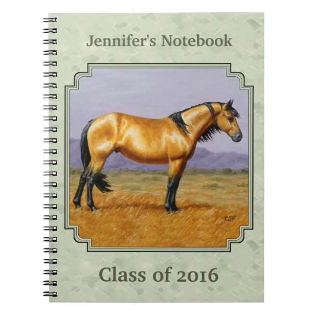 Buckskin Horse Mustang Stallion Sage Green Notebook (Front)