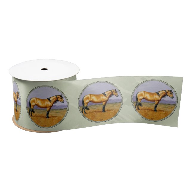 Buckskin Horse Mustang Stallion Sage Green Satin Ribbon (Spool)