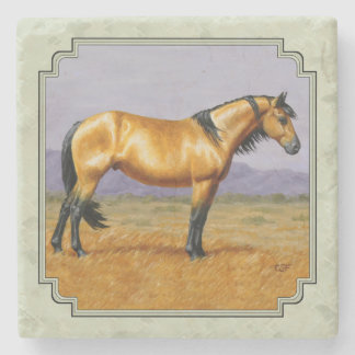 Buckskin Horse Mustang Stallion Sage Green Stone Coaster