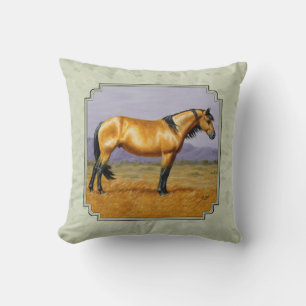 Buckskin Horse Mustang Stallion Sage Green Throw Pillow
