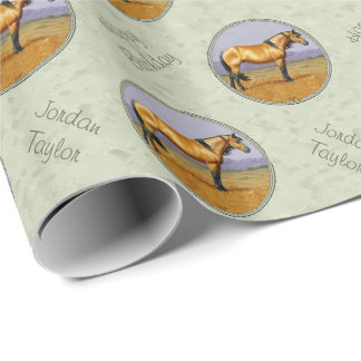 Buckskin Horse Mustang Stallion Sage Green Wrapping Paper