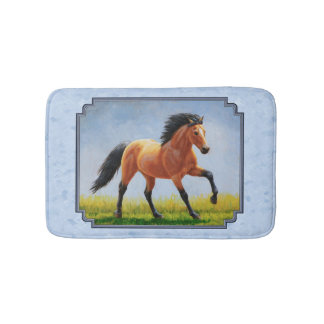 Buckskin Horse Running Light Blue Bath Mat