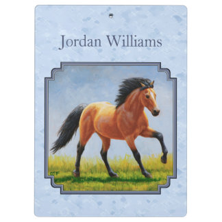 Buckskin Horse Running Light Blue Clipboard