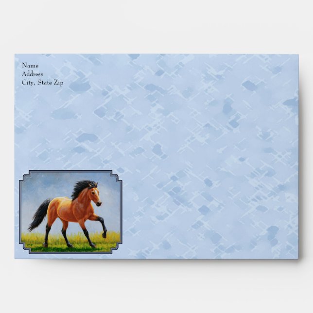 Buckskin Horse Running Light Blue Envelope (Front)