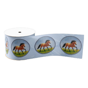 Buckskin Horse Running Light Blue Grosgrain Ribbon