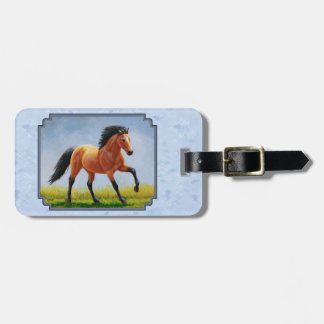 Buckskin Horse Running Light Blue Luggage Tag